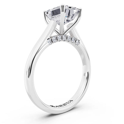 Platinum Emerald Cut Diamond Solitaire Ring with Hidden Accent - top view