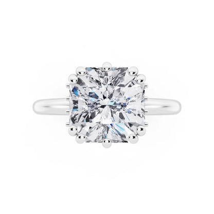 18 KT White Gold Asscher Cut Diamond Solitaire Ring with Hidden Accent Basket - top angle