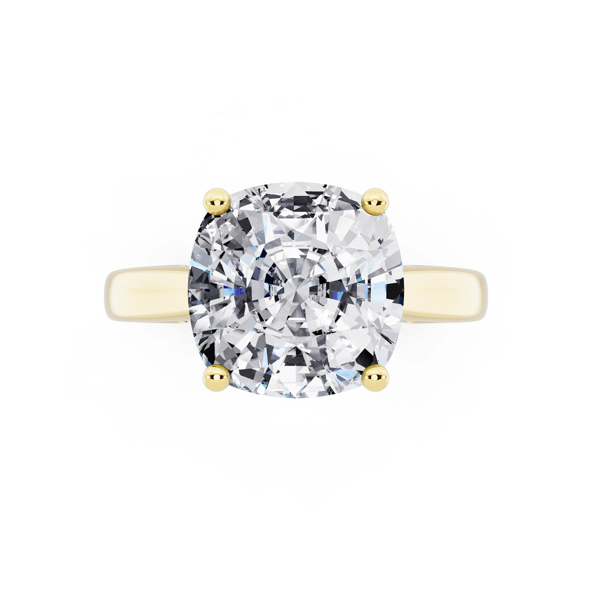 14 KT Yellow Gold Cushion Cut Diamond Solitaire Ring with Hidden Accent - top angle