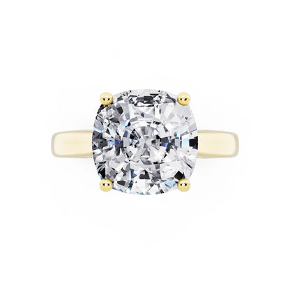 14 KT Yellow Gold Cushion Cut Diamond Solitaire Ring with Hidden Accent - top angle