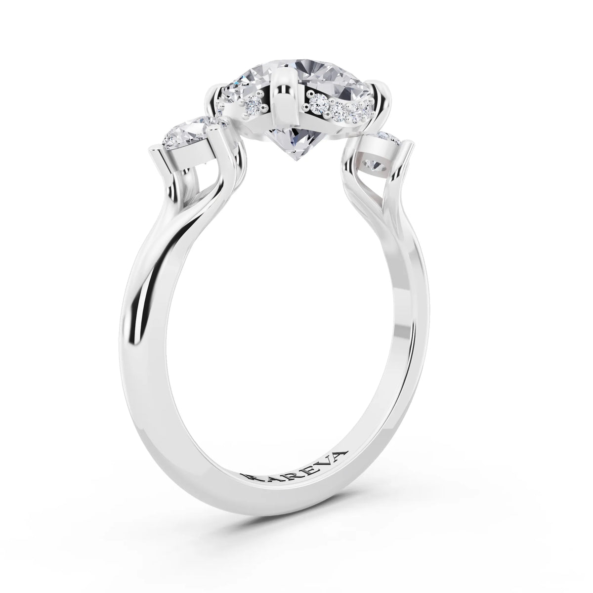 Platinum Round Cut Diamond Three Stone Engagement Ring with Hidden Halo - top view