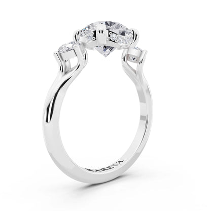Platinum Round Cut Diamond Three Stone Engagement Ring with Hidden Halo - top view
