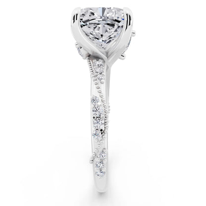 14 KT White Gold Cushion Cut Diamond Ring with Marquise Accent - side view