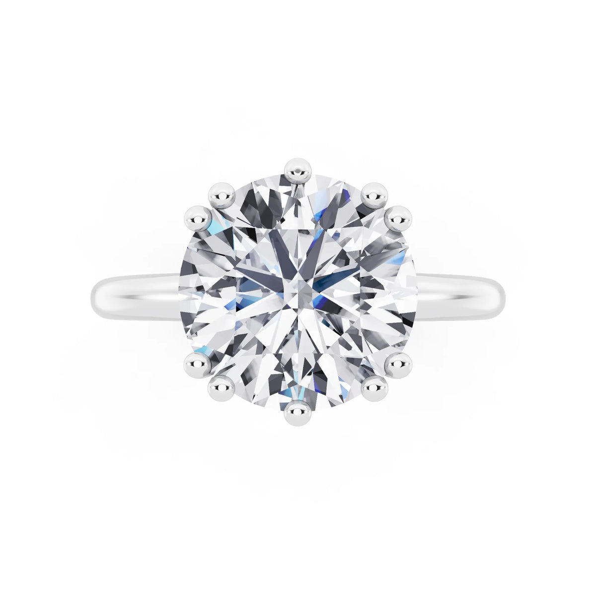 Platinum Round Cut Diamond Solitaire Ring with Hidden Accent Basket - top angle