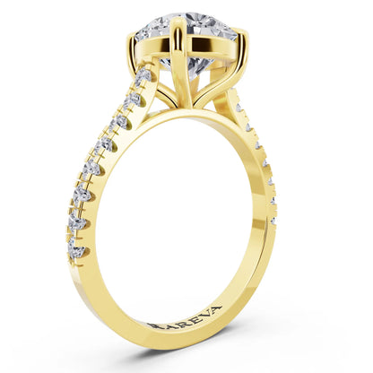 18 KT Yellow Gold Round Cut Diamond Solitaire Ring with Pave Band - Top view