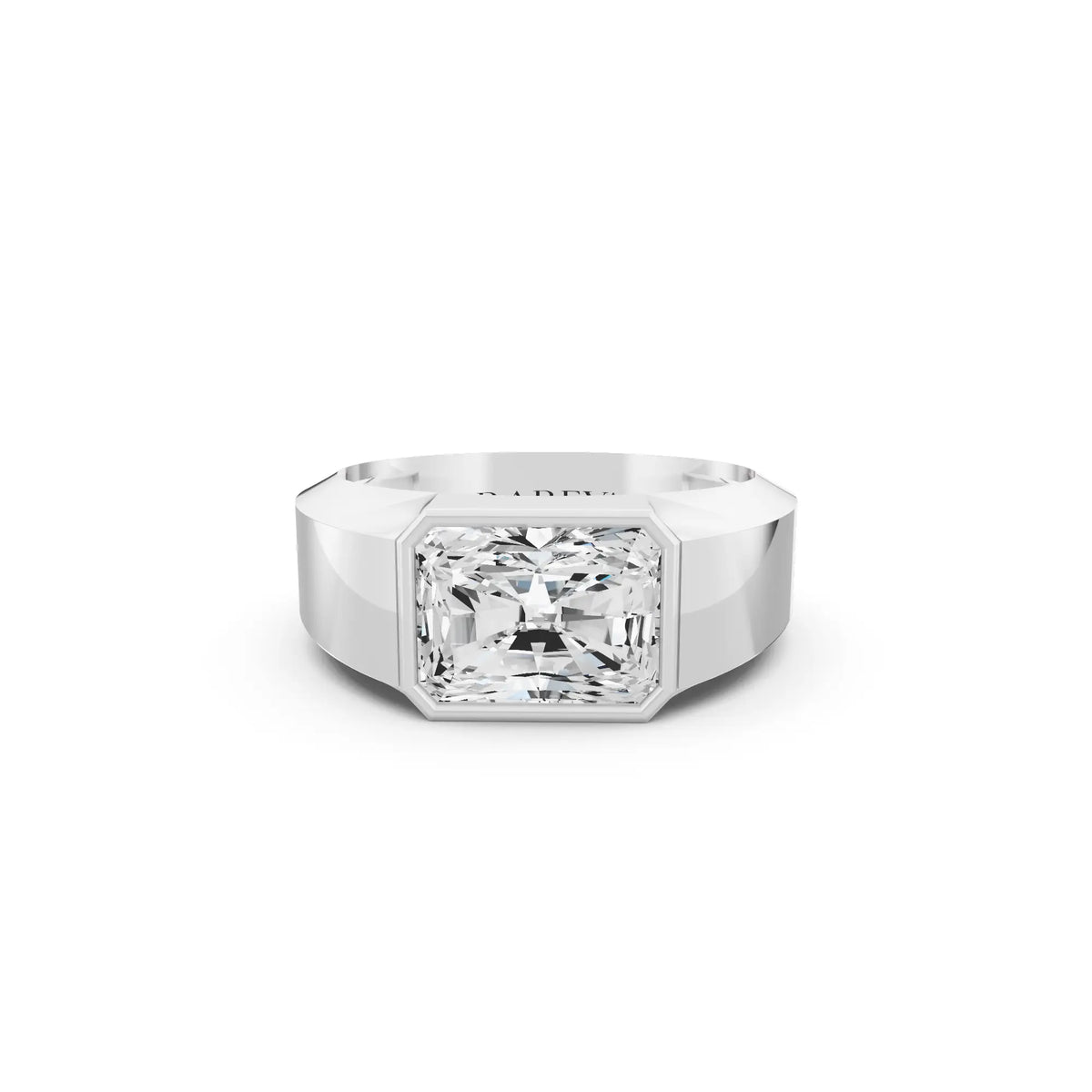 10K White Gold Men's Radiant Cut Diamond Bezel Set Signet Ring - 4.5mm - Front