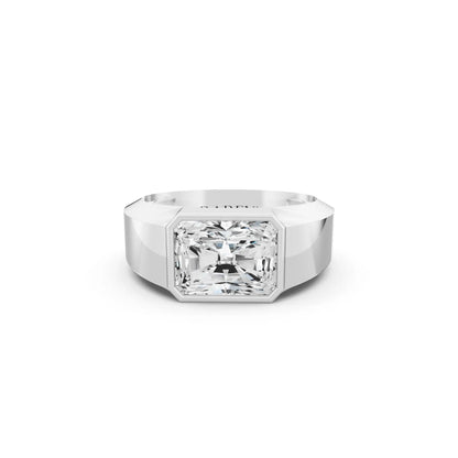 10K White Gold Men's Radiant Cut Diamond Bezel Set Signet Ring - 4.5mm - Front