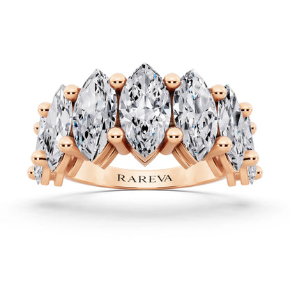 14K Rose Gold Seven Stone Marquise Cut Diamond Half Eternity Wedding Band - 3mm - Front
