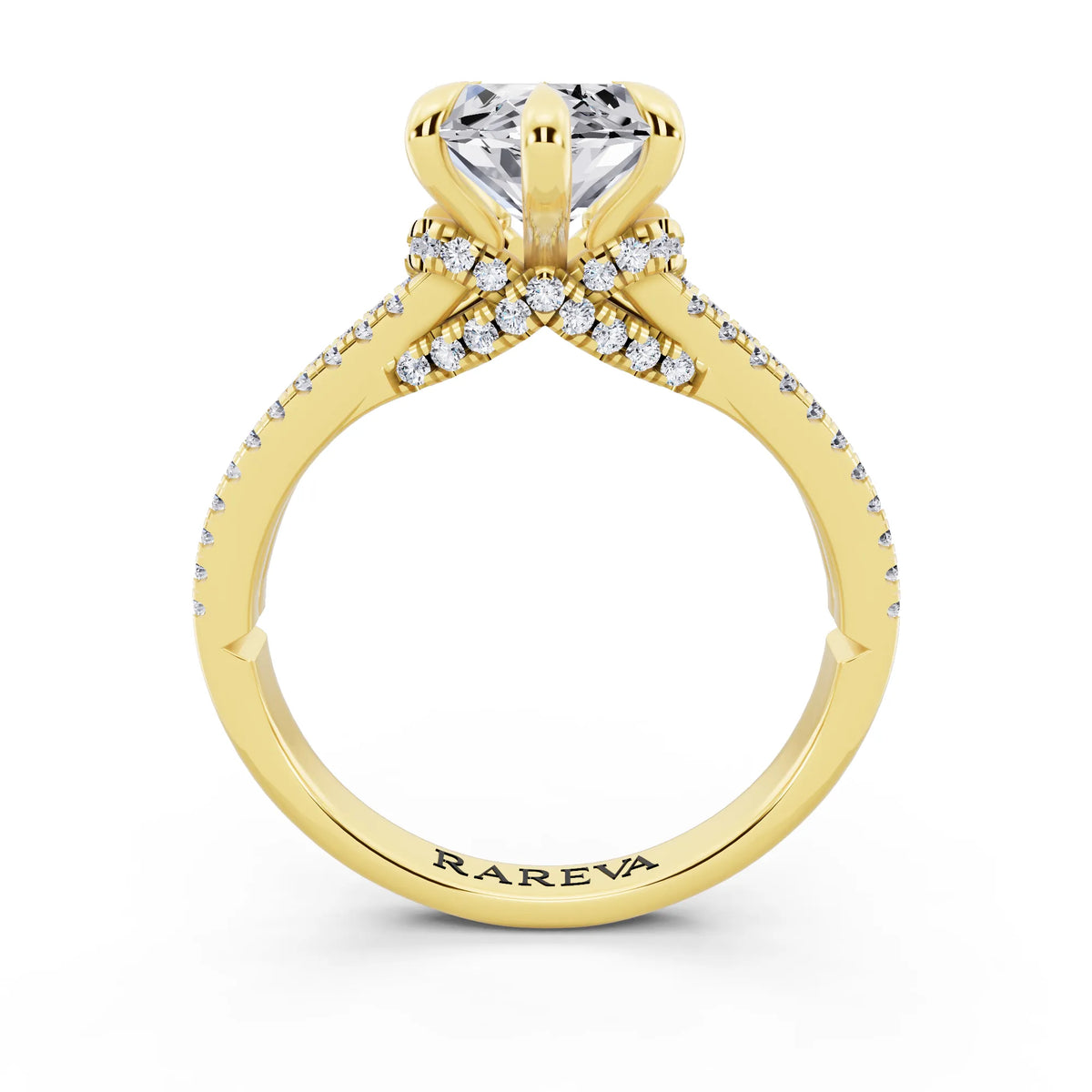 18 KT Yellow Gold Marquise Cut Diamond Ring with Pavé Split Shank - through finger