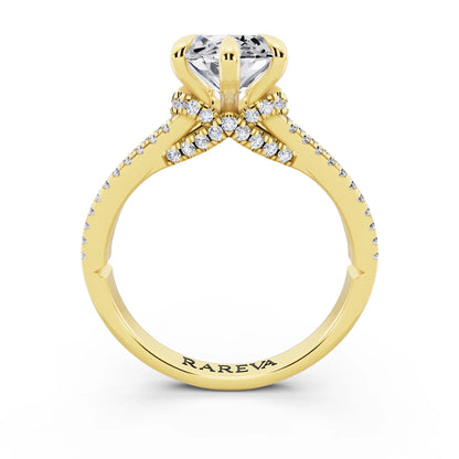18 KT Yellow Gold Marquise Cut Diamond Ring with Pavé Split Shank - through finger