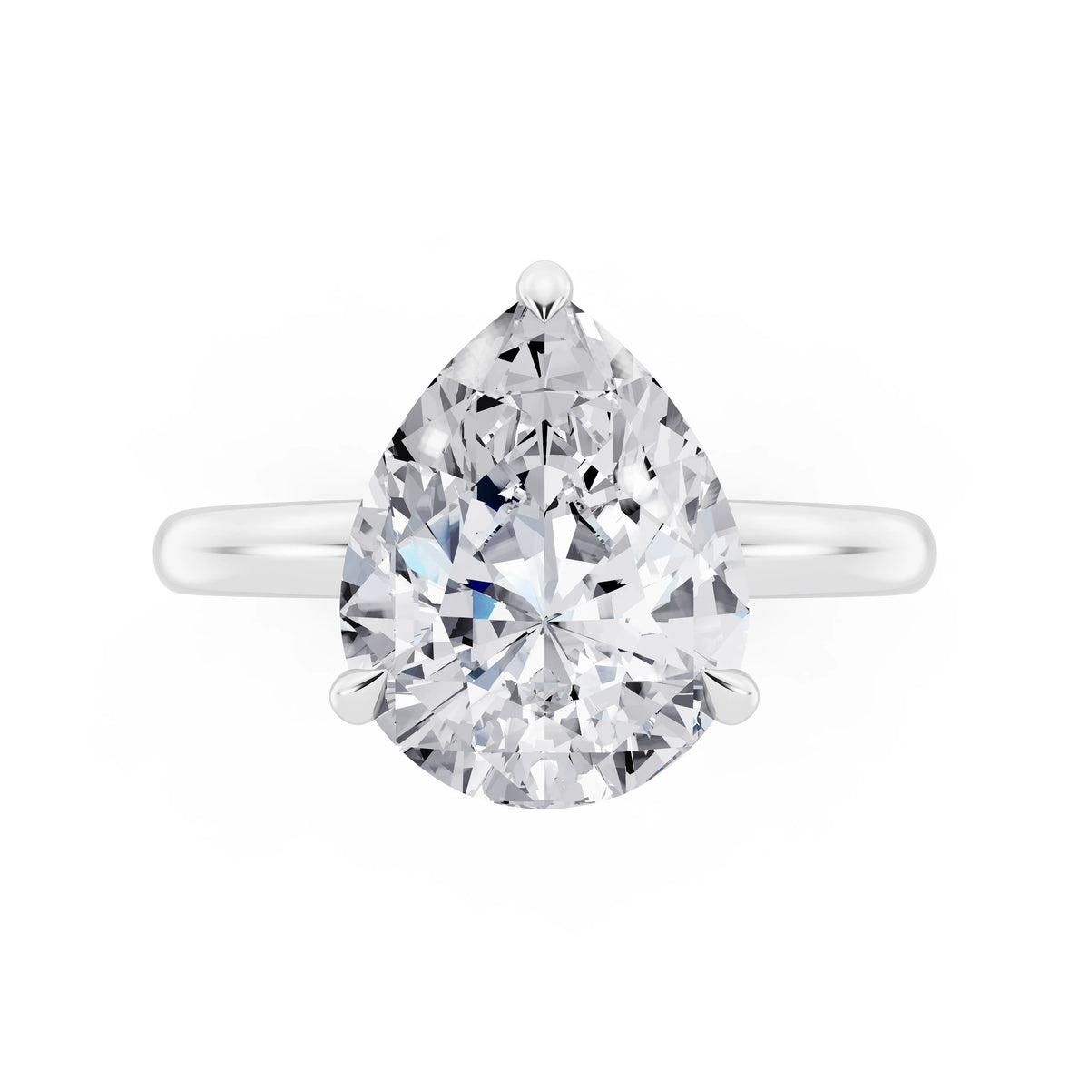 Platinum Pear Cut Diamond Solitaire Ring with Hidden Halo - top angle