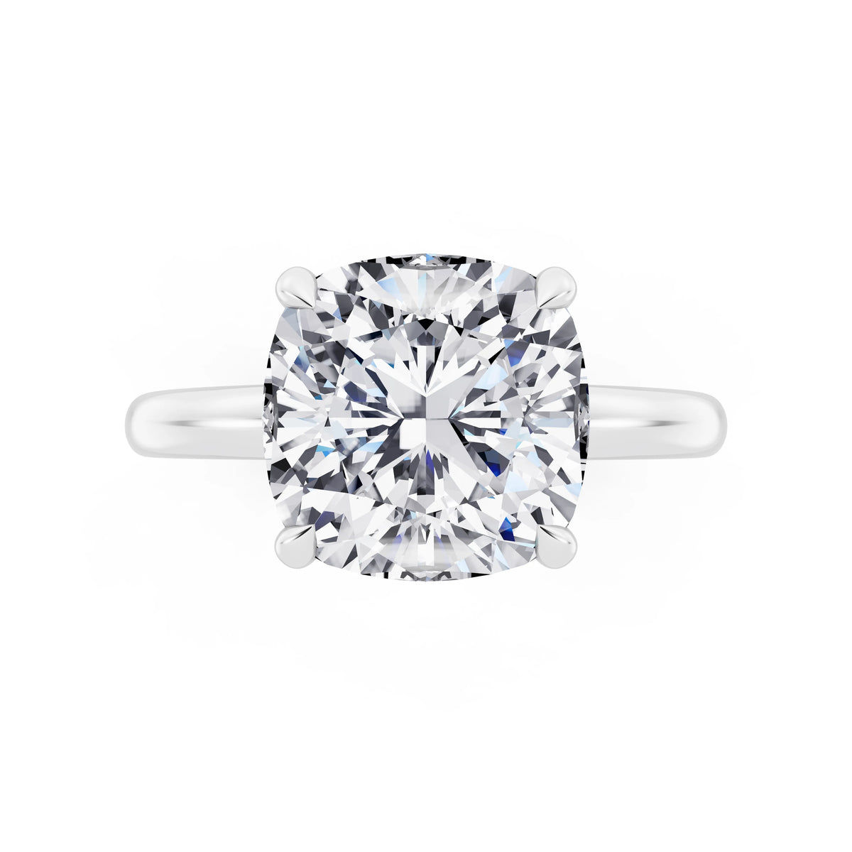 14 KT White Gold Cushion Cut Diamond Solitaire Ring with Hidden Halo - top angle