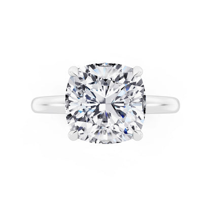 14 KT White Gold Cushion Cut Diamond Solitaire Ring with Hidden Halo - top angle