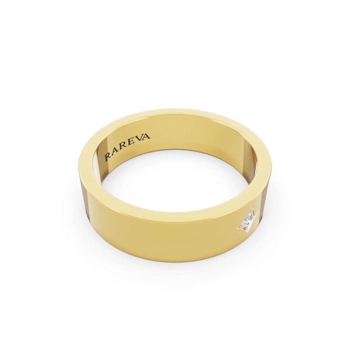 10K Yellow Gold Men's Round Cut Diamond Star Set Solitaire Band - 5.5mm - Left
