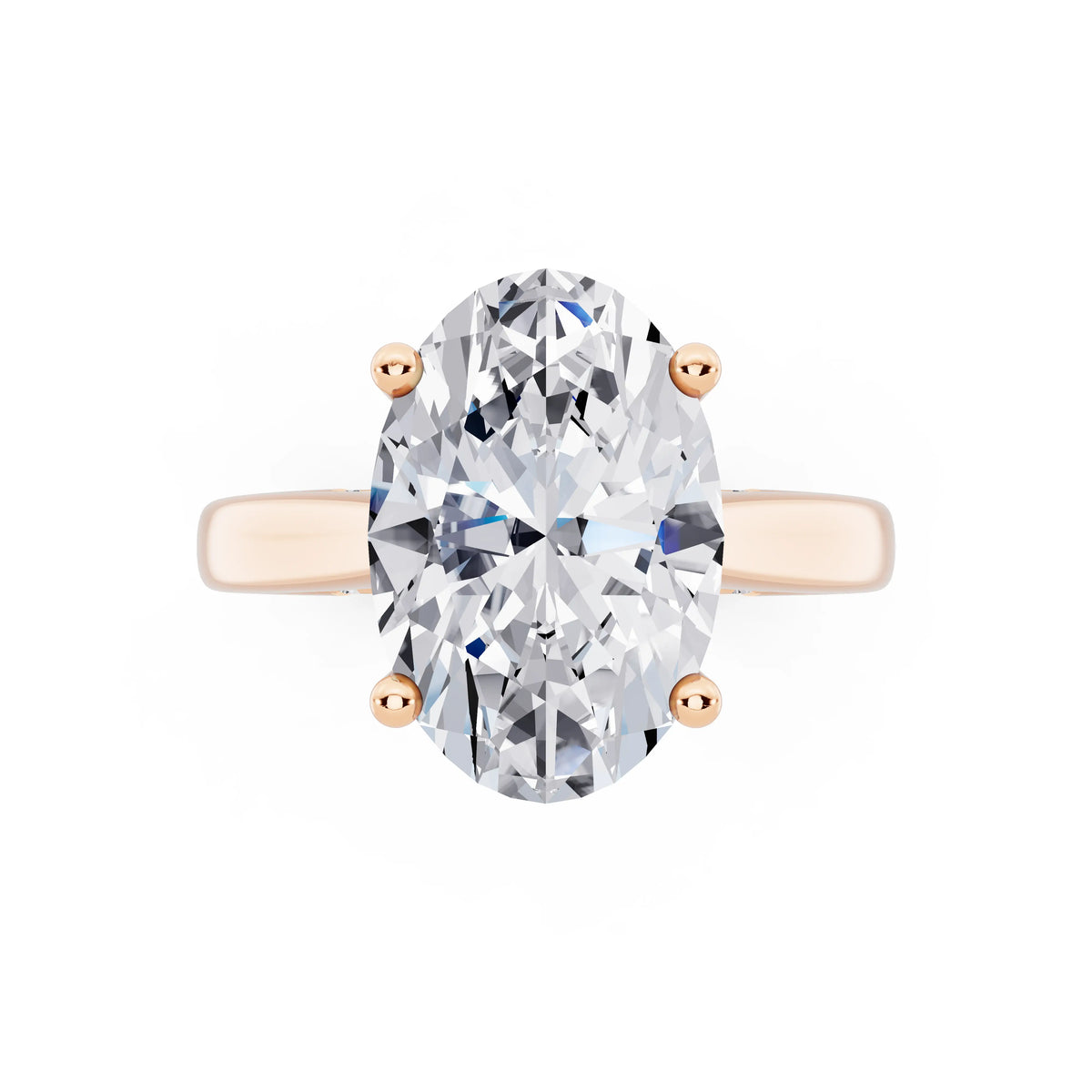 14 KT Rose Gold Oval Cut Diamond Solitaire Ring with Hidden Accent - top angle