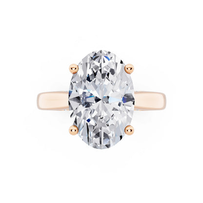 14 KT Rose Gold Oval Cut Diamond Solitaire Ring with Hidden Accent - top angle