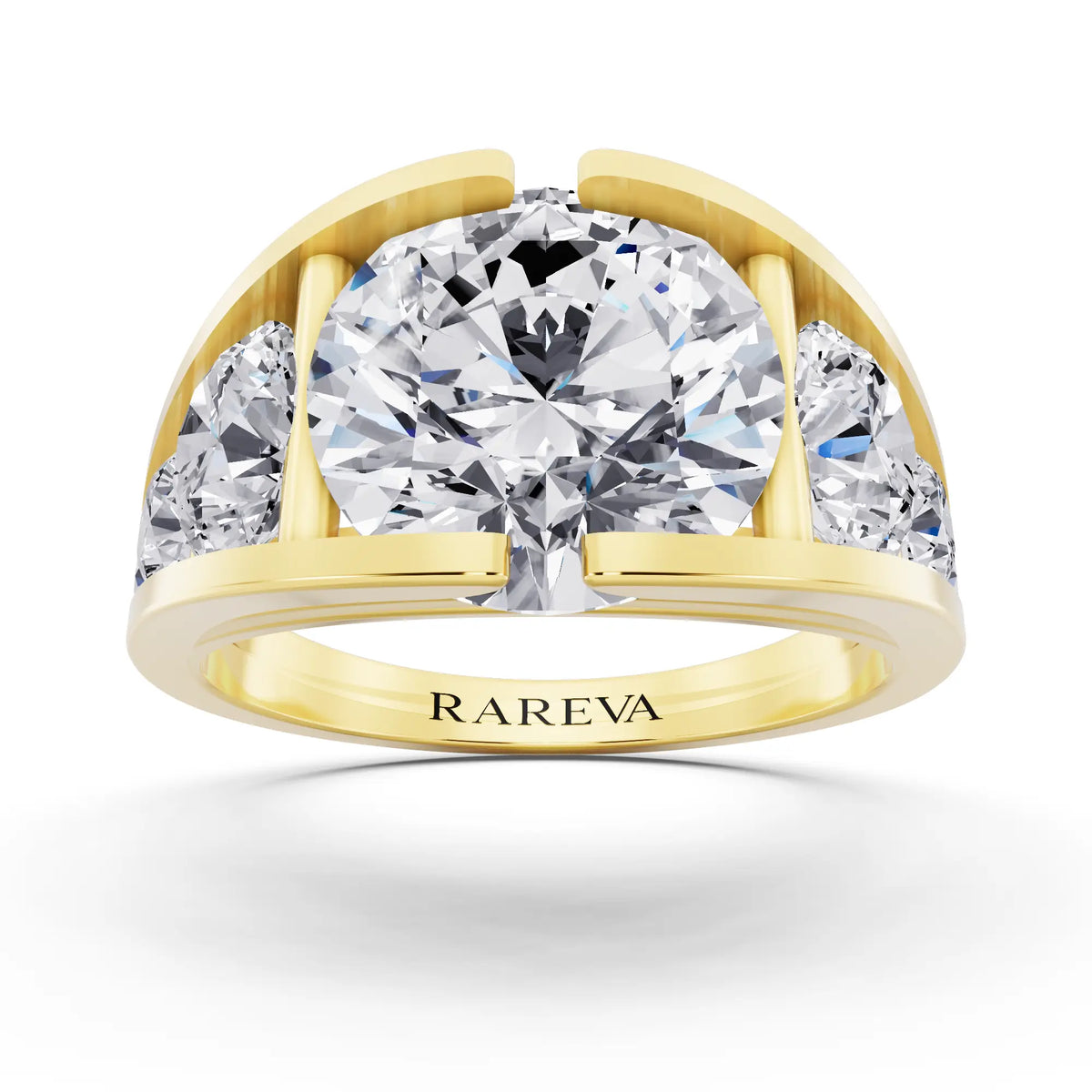 14 KT Yellow Gold Round Cut Diamond Ring with Graduated Side Stones - Front