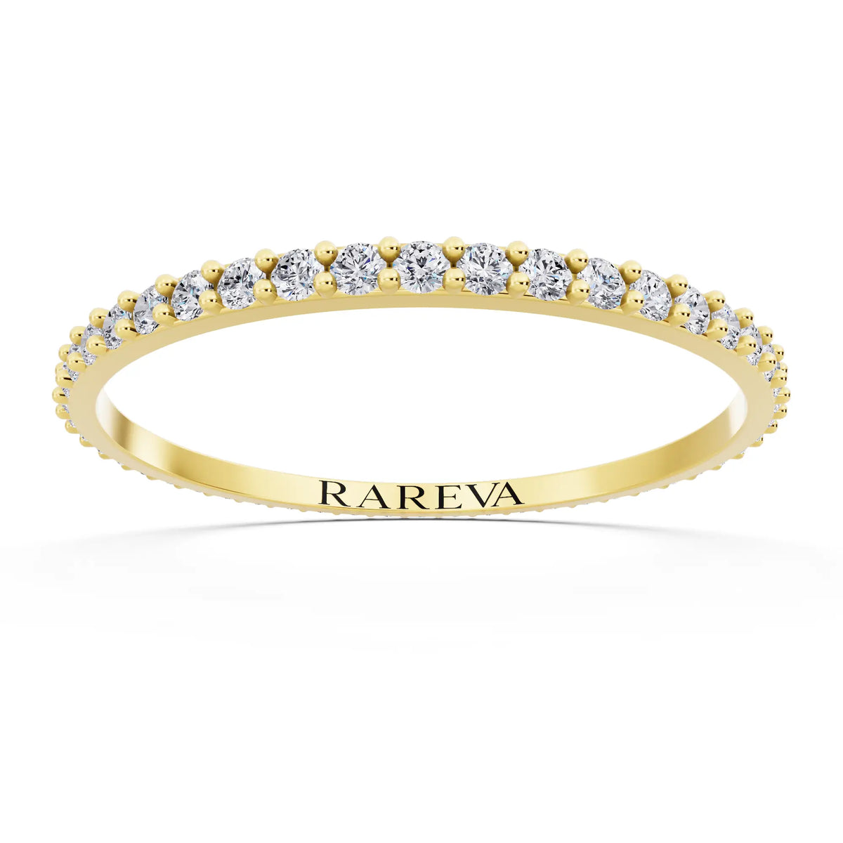 10K Yellow Gold Round Cut Diamond 4 Prong Eternity Band - 1.6mm - Front