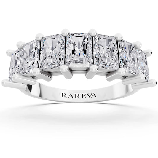 Silver Seven Stone Radiant Cut Diamond Half Eternity Wedding Band - 2mm - Front