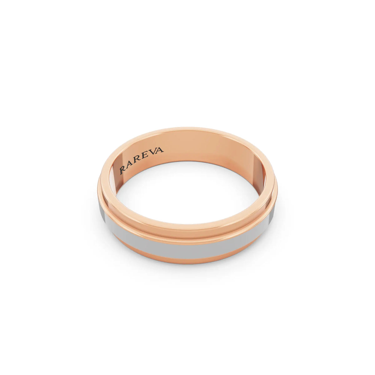 14K Rose Gold Men's Raised Center Step Edge Wedding Band - 5mm - Left