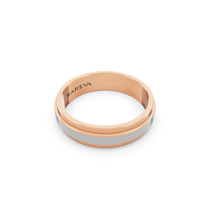 14K Rose Gold Men's Raised Center Step Edge Wedding Band - 5mm - Left