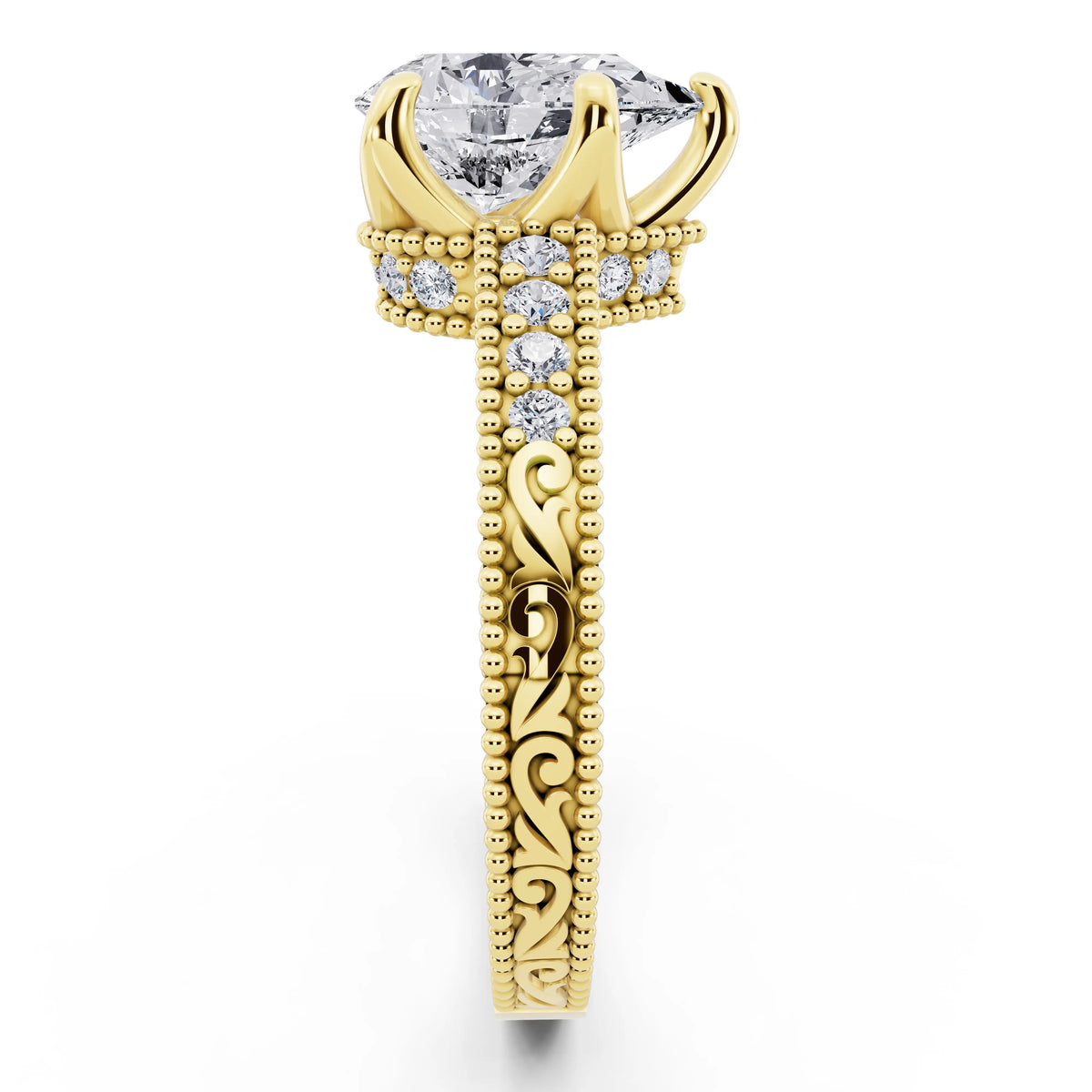 14 KT Yellow Gold Pear Cut Diamond Vintage - side view