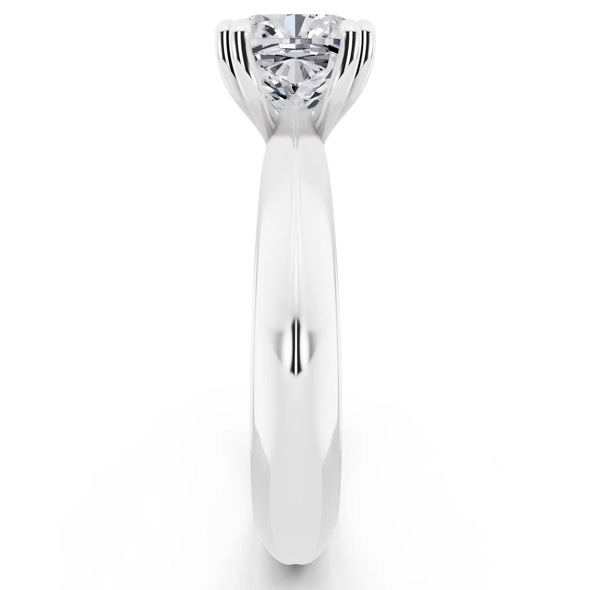 18 KT White Gold Cushion Cut Diamond Solitaire Ring with Knife Edge Band - side view