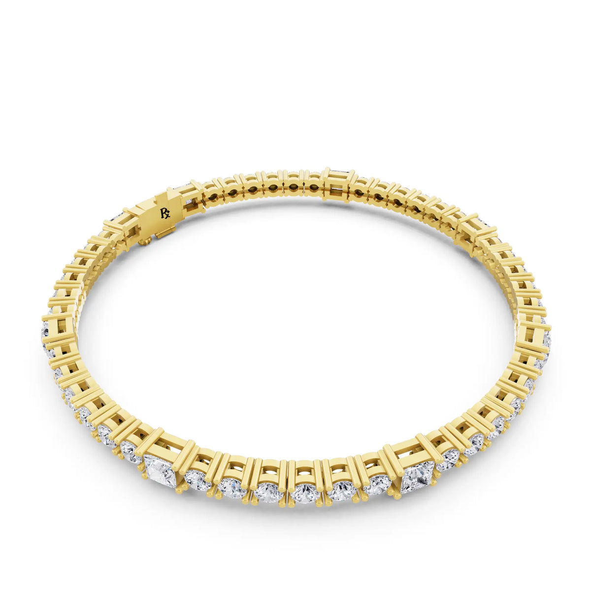 10K Yellow Gold Round and Princess Cut Diamond Tennis Bracelet - Left