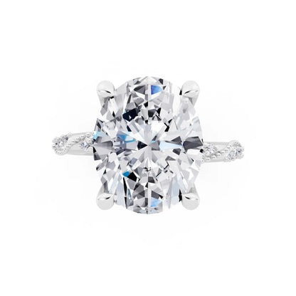 18 KT White Gold Oval Cut Diamond Ring with Marquise Accent - top angle