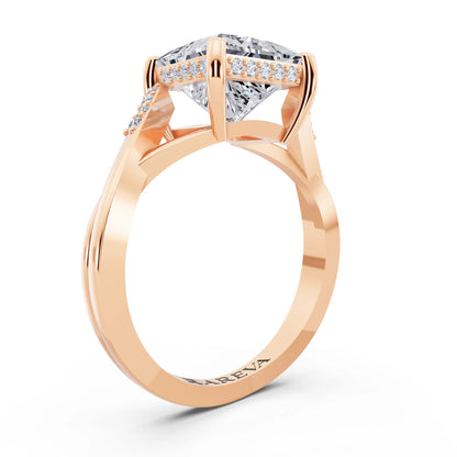14 KT Rose Gold Princess Cut Diamond Split Shank Engagement Ring with Hidden Halo - top view