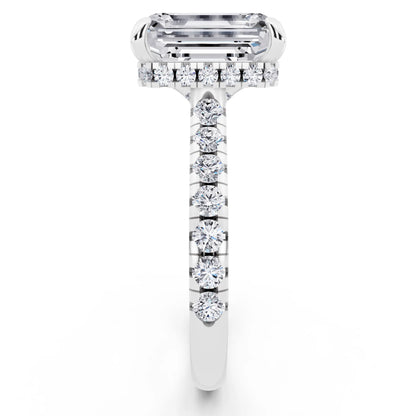 Platinum Emerald Cut Diamond Ring with Hidden Halo - side view