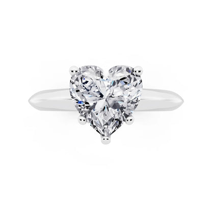 Platinum Heart Cut Diamond Classic Solitaire Ring - top angle
