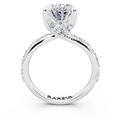 14 KT White Gold Oval Cut Diamond Ring with Marquise Accent - through finger