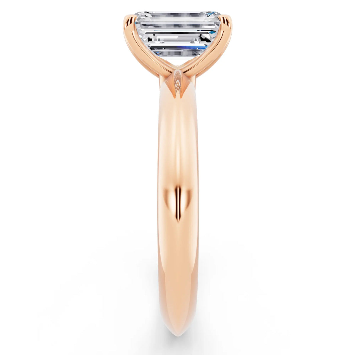 14 KT Rose Gold Emerald Cut Diamond Classic Solitaire Ring - side view