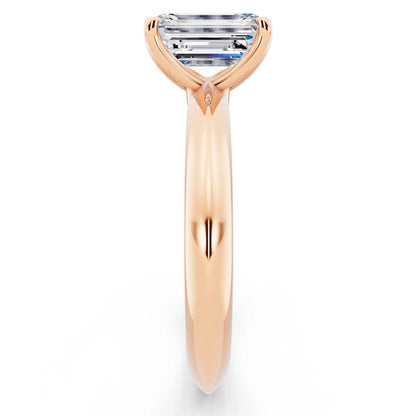 14 KT Rose Gold Emerald Cut Diamond Classic Solitaire Ring - side view