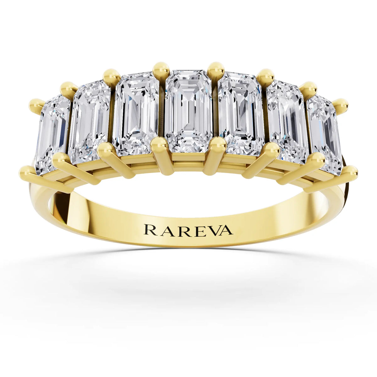 10K Yellow Gold Seven Stone Emerald Cut Diamond Half Eternity Wedding Band - 1.8mm - Front