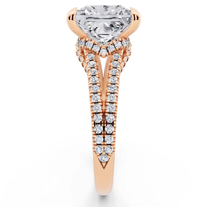 14 KT Rose Gold Princess Cut Diamond Ring with Pavé Split Shank - side view