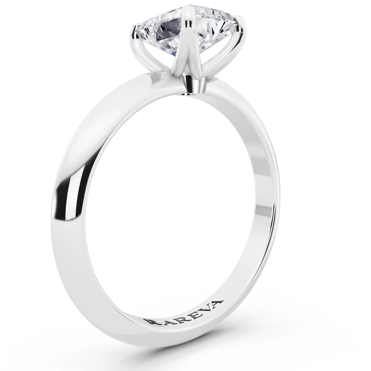 18 KT White Gold Radiant Cut Diamond Classic Solitaire Ring - top view