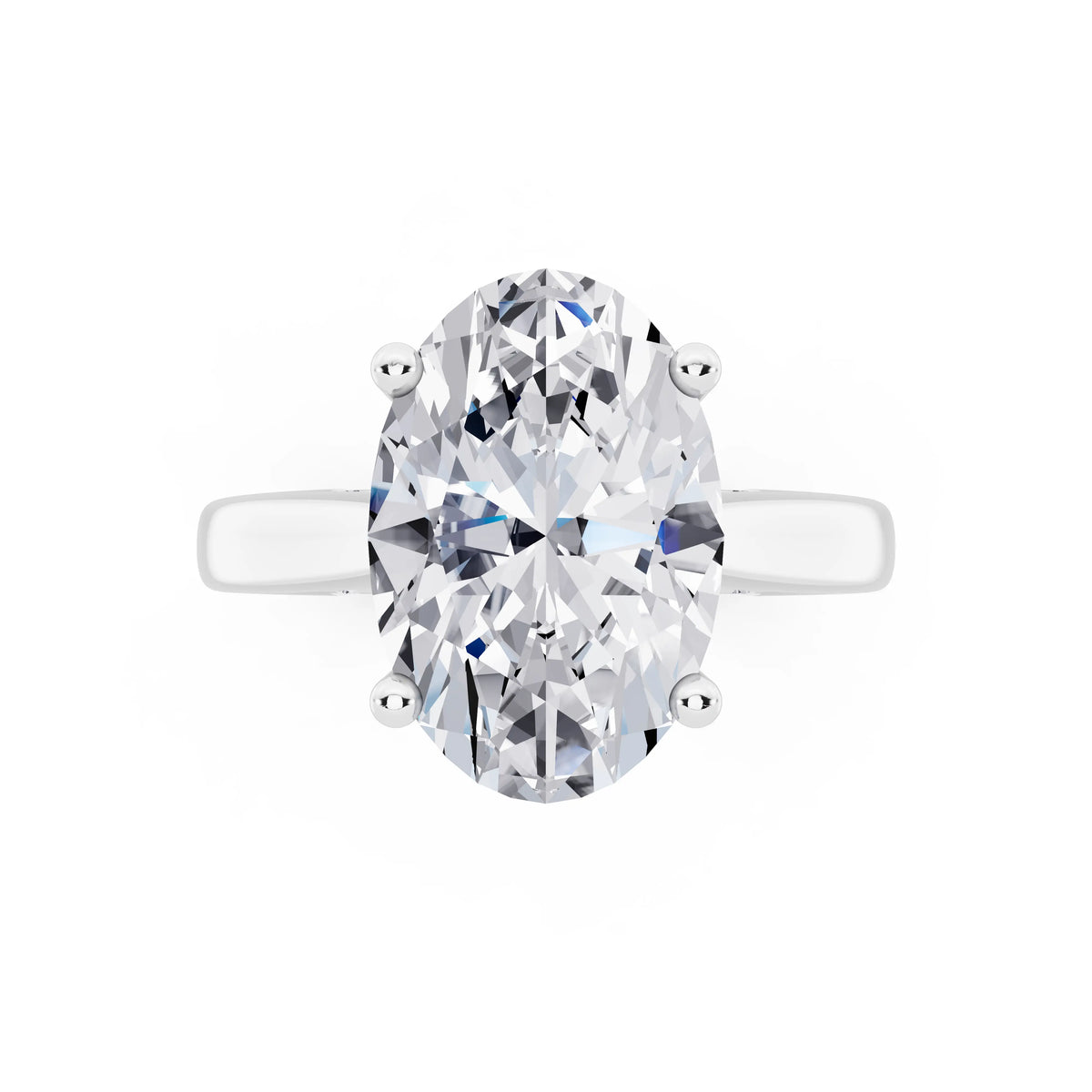 14 KT White Gold Oval Cut Diamond Solitaire Ring with Hidden Accent - top angle