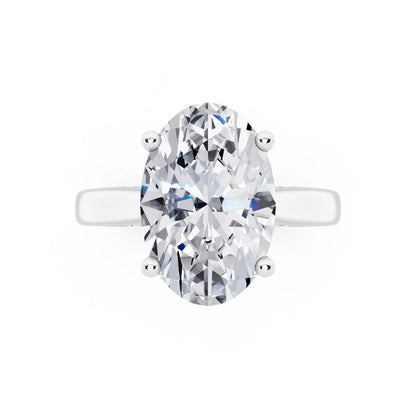 14 KT White Gold Oval Cut Diamond Solitaire Ring with Hidden Accent - top angle