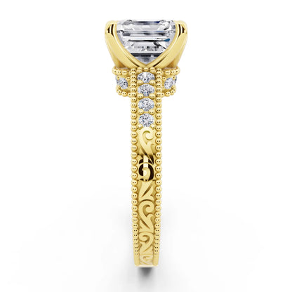 14 KT Yellow Gold Asscher Cut Diamond Vintage - side view