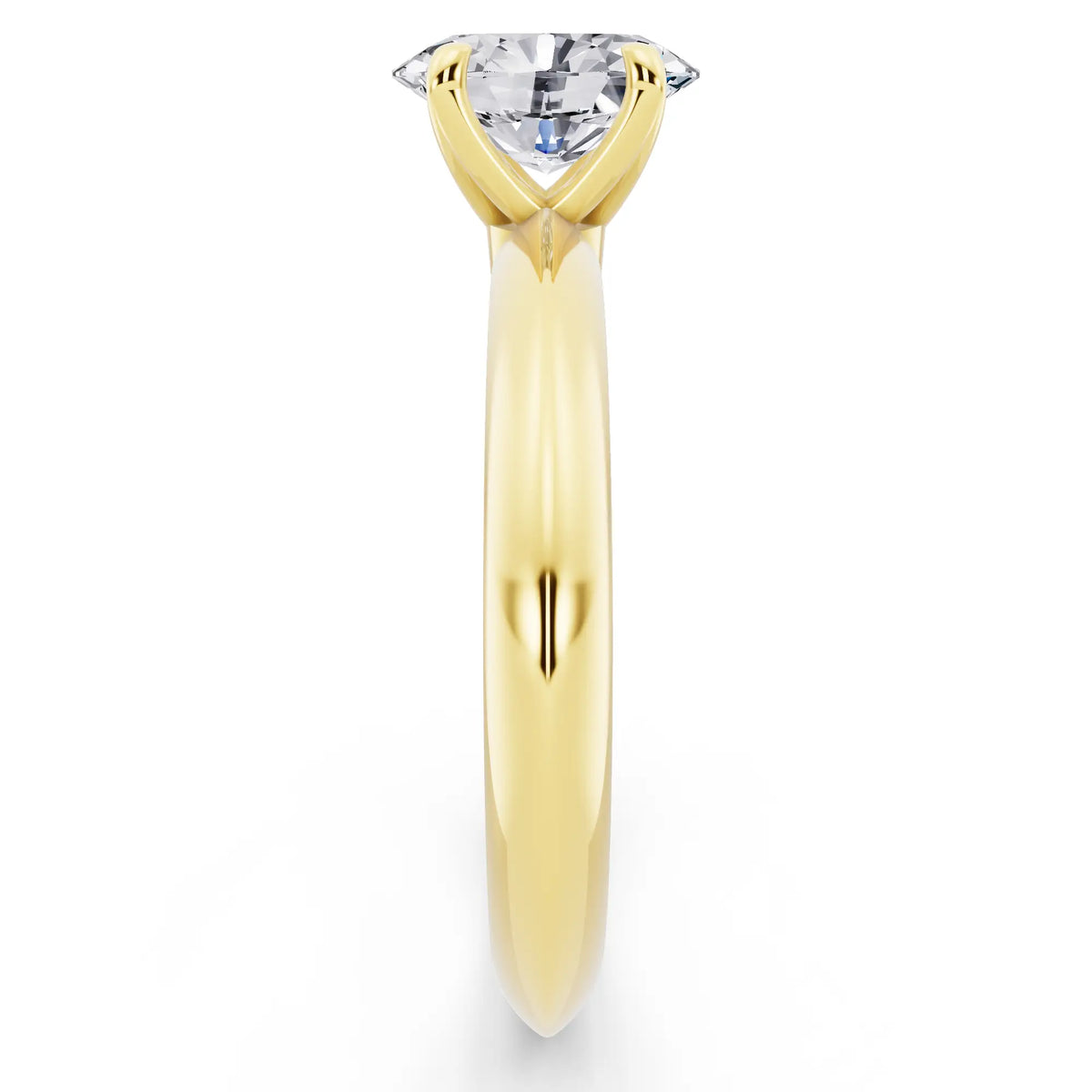 18 KT Yellow Gold Oval Cut Diamond Classic Solitaire Ring - side view