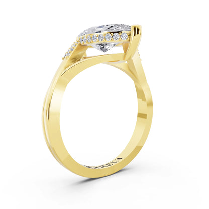 14 KT Yellow Gold Marquise Cut Diamond Split Shank Engagement Ring with Hidden Halo - top view