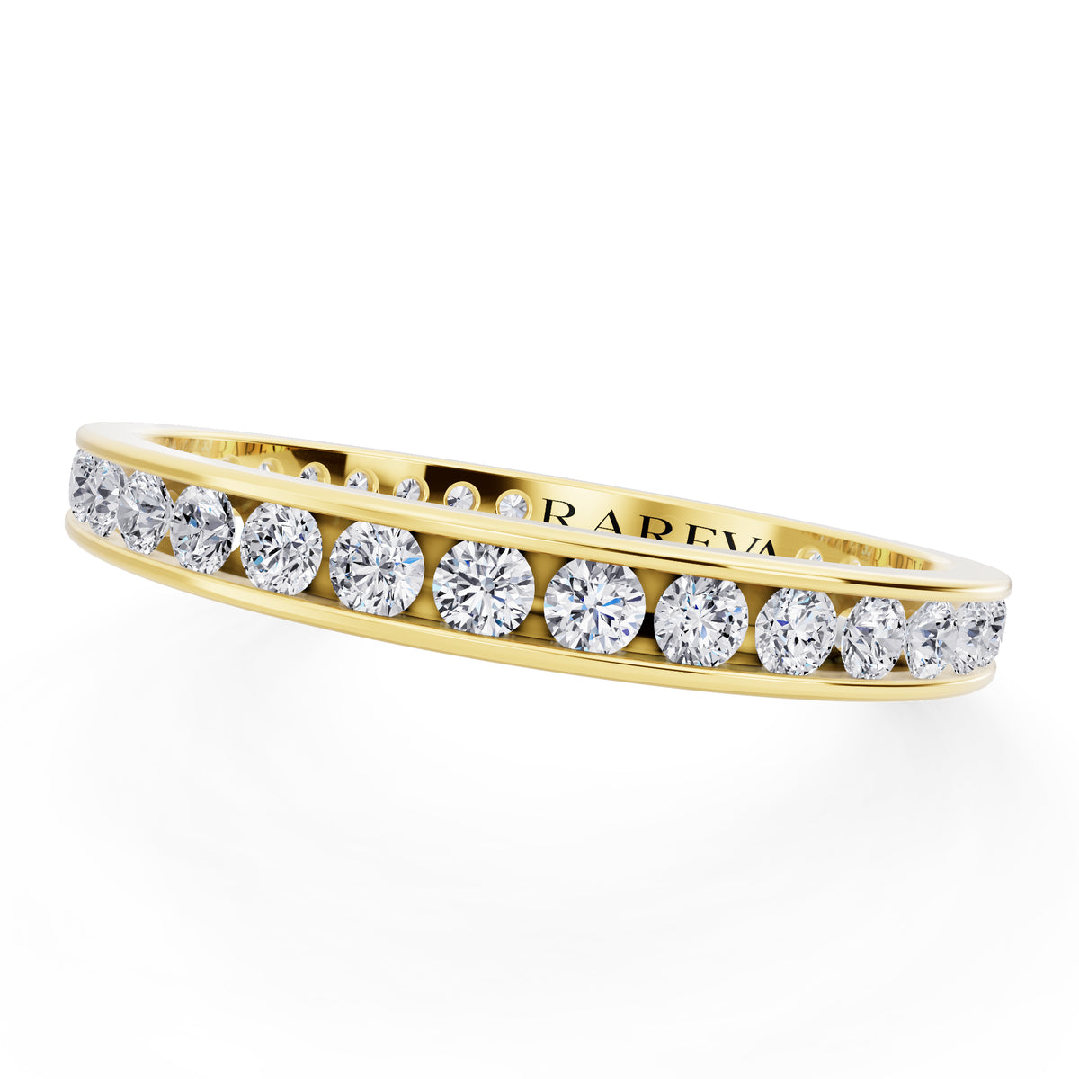 10K Yellow Gold Round Cut Diamond Channel Set Eternity Band - 2.3mm - Close up