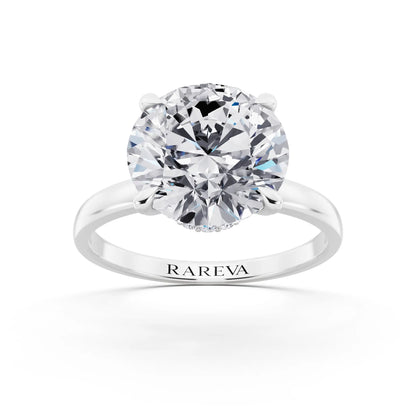 Platinum Round Cut Diamond Solitaire Ring with Pave Collar - front view