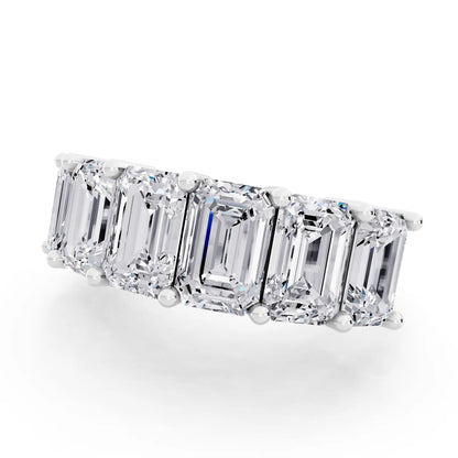Platinum Seven Stone Emerald Cut Diamond Half Eternity Wedding Band - 2.6mm - Close up
