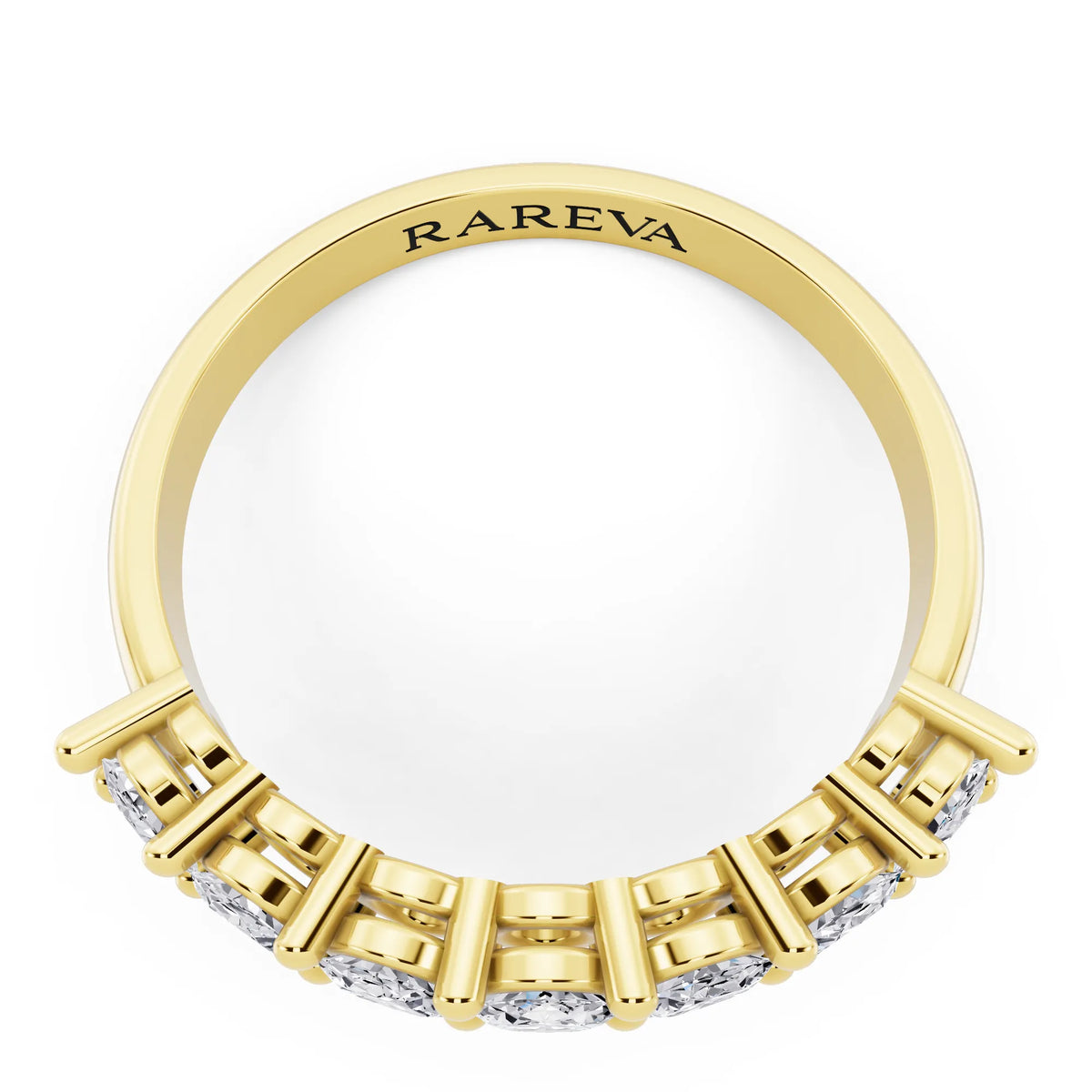 14K Yellow Gold Seven Stone Oval Cut Diamond Half Eternity Wedding Band - 1.8mm - Top