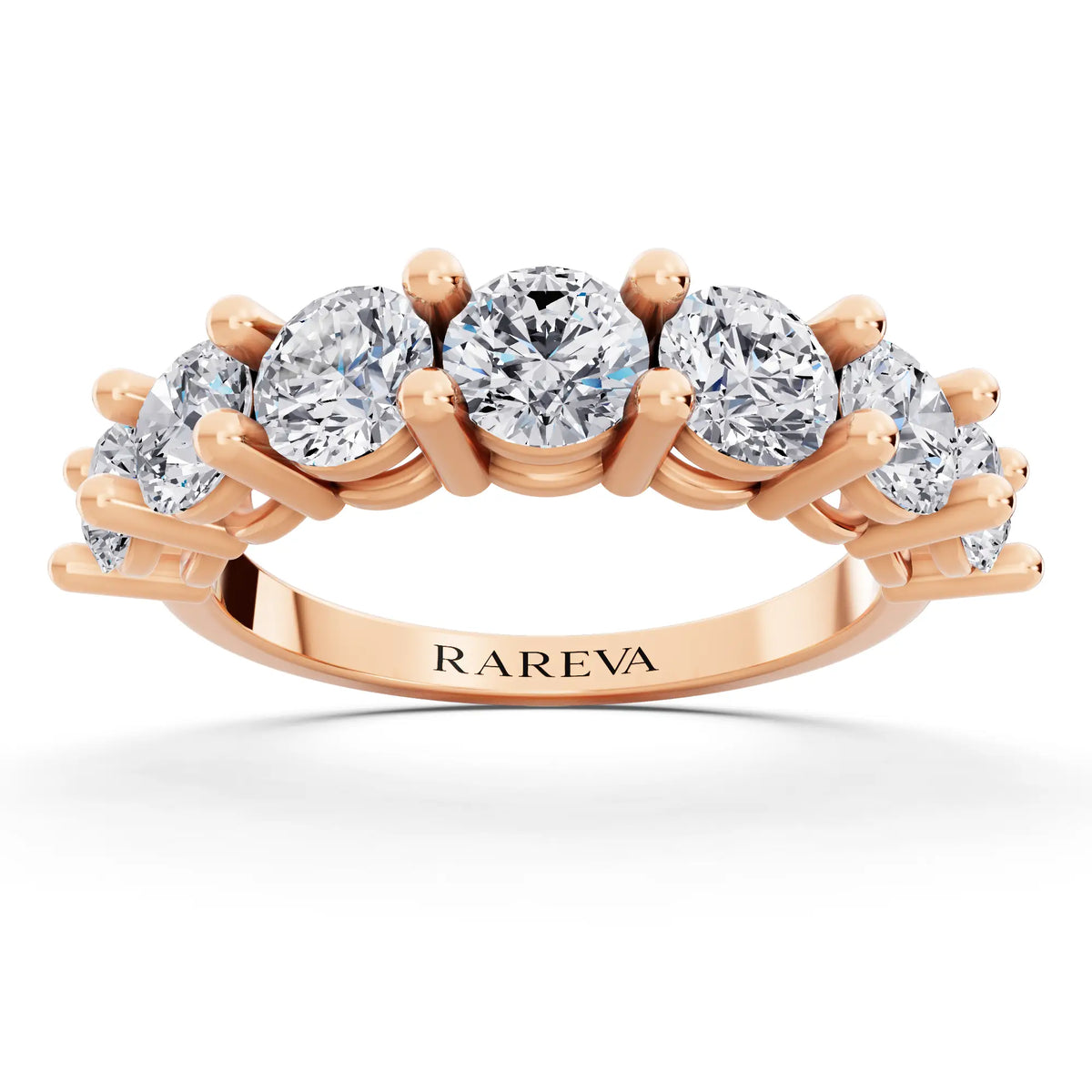 10K Rose Gold Seven Stone Round Cut Diamond Half Eternity Wedding Band - 2mm - Front