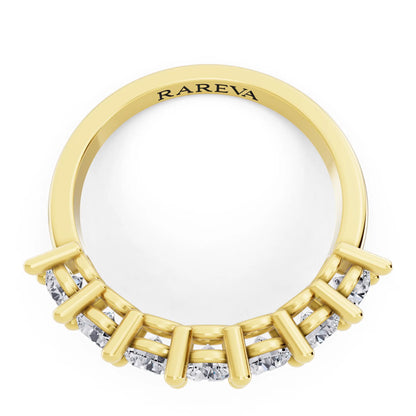 14K Yellow Gold Seven Stone Round Cut Diamond Half Eternity Wedding Band - 1.8mm - Top