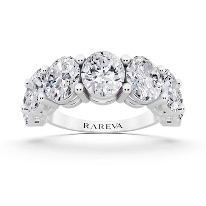 Silver Seven Stone Oval Cut Diamond Half Eternity Wedding Band - 2.8mm - Front